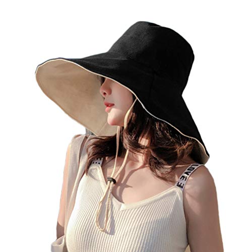 Phayee Sombrero de Pescador de ala Ancha Sol Plegable de Verano para Mujer Sombrero Anti-UV Sombrero de Playa para Mujer Sombrero de Verano con ala Ancha y cordón antitanque