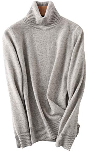 PHELEAD Jersey Suéter 100% Merino para Mujer Basico Suelto Cuello Alto de Manga Larga Ligero Otoño e Invierno de Punto de Lana (XL, Lingt Grey)