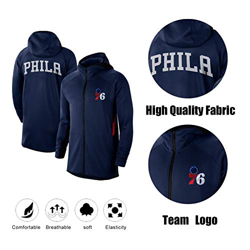 Philadelphia 76ers - Sudadera con capucha para hombre, con cremallera, transpirable y cómodo, para entrenamiento, para aficionados, 123, azul, S