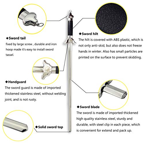 PhysCool Palo de taichi chino extensible premium con borla roja y bolsa de piel sintética (39)