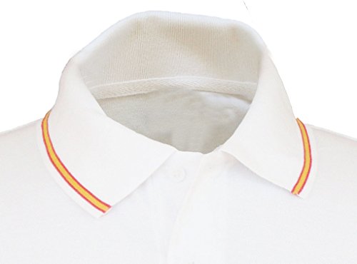 Pi2010 - Polo Hombre Blanco con Bordado Bandera de España en Pecho, Blanco, 100% algodón, Talla XL