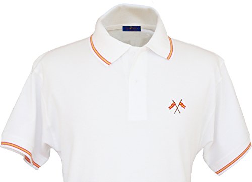 Pi2010 - Polo Hombre Blanco con Bordado Bandera de España en Pecho, Blanco, 100% algodón, Talla XL