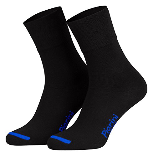 Piarini - 8 pares de calcetines unisex - Sin elástico - Caña cómoda - Negro con puntera de color - 47-50