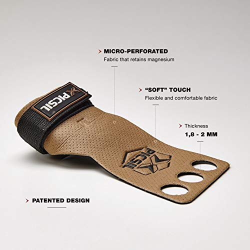 PICSIL Azor 3H Calleras para Cross Training Grips 3 Agujeros. Protector de Mano para Hombre y Mujer. Ideal Box y Gym (Size Extra-Large - XL, Marron)