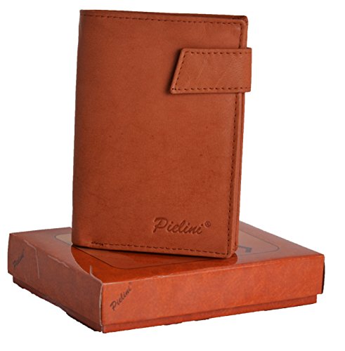 Pielini -Cartera de Caballero en Piel de Vacuno Mod 5, con Broche Exterior, Multiples departamentos y Monedero, Tan