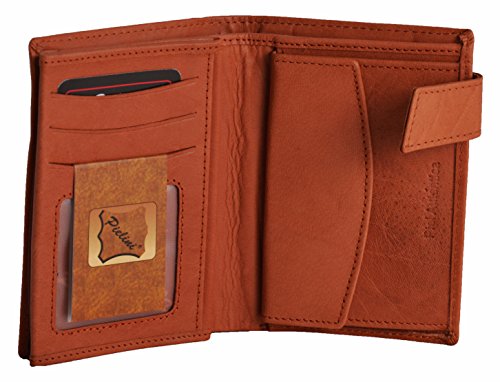 Pielini -Cartera de Caballero en Piel de Vacuno Mod 5, con Broche Exterior, Multiples departamentos y Monedero, Tan