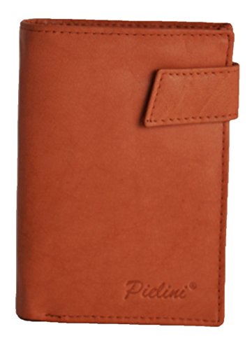 Pielini -Cartera de Caballero en Piel de Vacuno Mod 5, con Broche Exterior, Multiples departamentos y Monedero, Tan