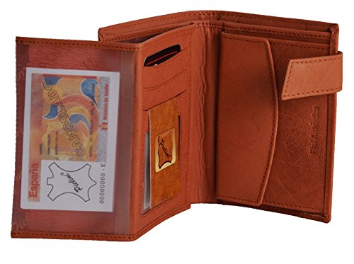 Pielini -Cartera de Caballero en Piel de Vacuno Mod 5, con Broche Exterior, Multiples departamentos y Monedero, Tan