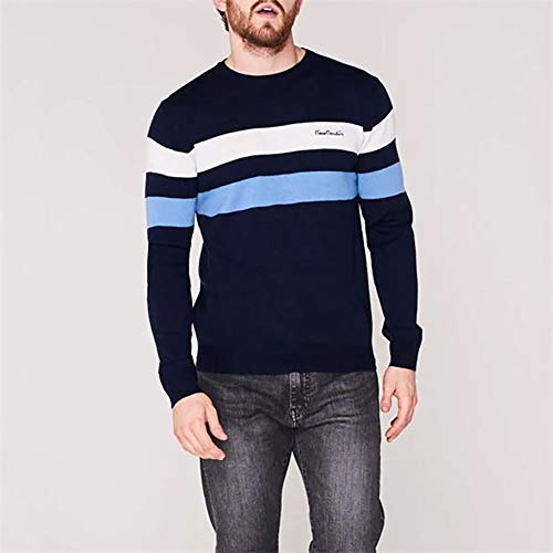 Pierre Cardin Jersei Esencial para Hombre de Punto con Cuello Redondo (2XL, Navy/White)