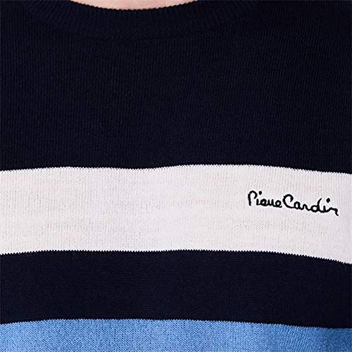 Pierre Cardin Jersei Esencial para Hombre de Punto con Cuello Redondo (2XL, Navy/White)