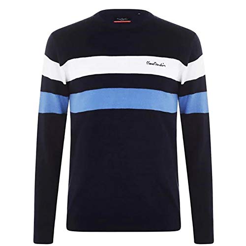 Pierre Cardin Jersei Esencial para Hombre de Punto con Cuello Redondo (2XL, Navy/White)