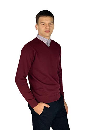 Pierre Cardin - Jersey de punto con cuello en V para hombre rojo oscuro M