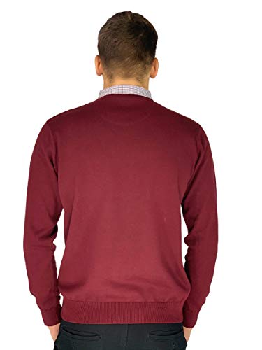 Pierre Cardin - Jersey de punto con cuello en V para hombre rojo oscuro M