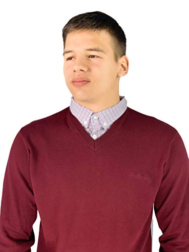 Pierre Cardin - Jersey de punto con cuello en V para hombre rojo oscuro XL