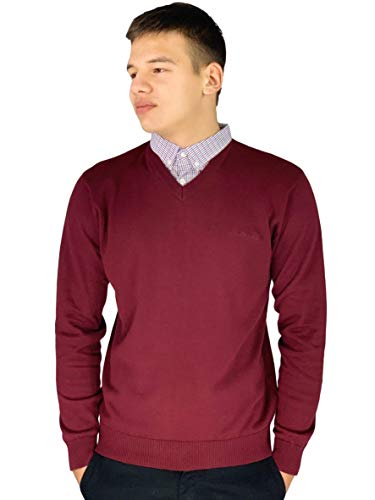 Pierre Cardin - Jersey de punto con cuello en V para hombre rojo oscuro XL