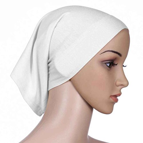 Pigupup Mujeres Pañuelo de Cabeza elástica Sudor Tapa del Tubo Absorbente algodón Underscarf Hijab Blanco