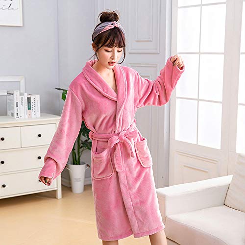 Pijama Albornoz Grueso Invierno Para Mujer, Batas Algodón Largas Franela, Ropa Dormir Cálida, Camisón Cómodo Transpirable Para El Servicio A Domicilio,Rosado,XXL