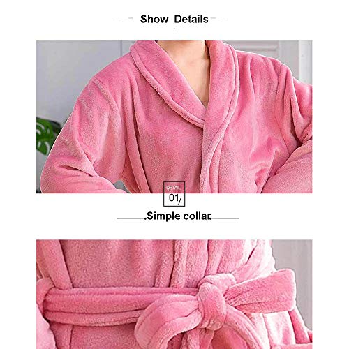 Pijama Albornoz Grueso Invierno Para Mujer, Batas Algodón Largas Franela, Ropa Dormir Cálida, Camisón Cómodo Transpirable Para El Servicio A Domicilio,Rosado,XXL