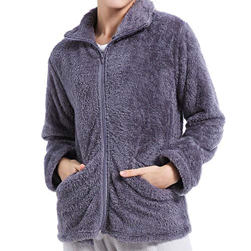 PimpamTex – Sudadera de Mujer de otoño-Invierno Manga Larga de coralina Polar calentita con Tacto Suave de Estar por casa – (S, Gris Marengo)