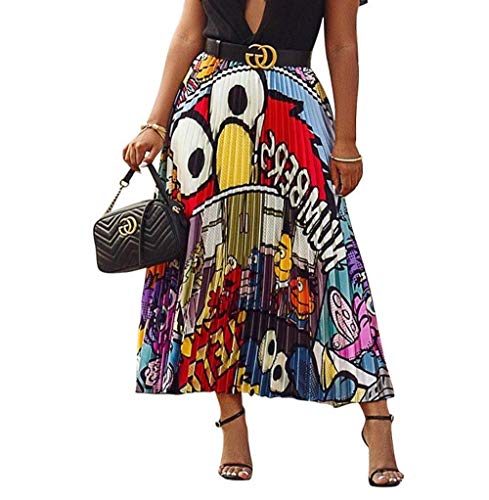 PINKE Falda Plisada con Patrón De Dibujos Animados De Primavera Y Verano, Falda A Juego De Color, Falda Casual, Posando(21,S)