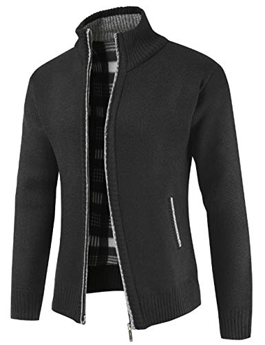 Pinkpum Cardigans para Hombre con Cuello Alto con Cremallera Negro XL