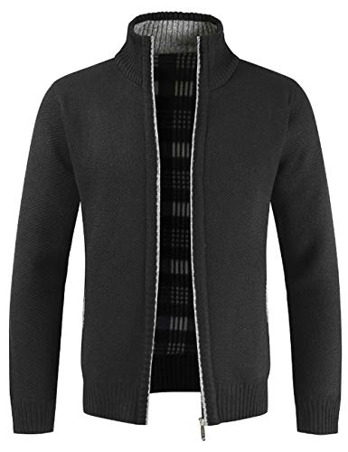 Pinkpum Cardigans para Hombre con Cuello Alto con Cremallera Negro XL