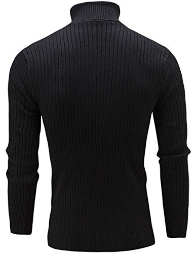 Pinkpum Suéter para Hombre Hombre Suéter de Cuello Alto Básico Ajustado de Punto Texturizado Negro 1 L