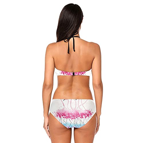 Pintura de Acuarela Flamencos Impreso Bikini de Mujer Halter Traje de baño de Dos Piezas Traje de baño Swim, Talla L