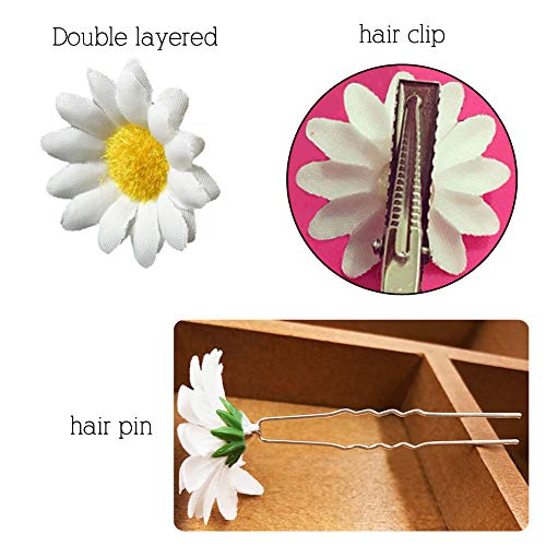 Pinza de Pelo el Cabello de Margarita Horquillas Para el Cabello de Flor Accesorios Para el Cabello Para la Novia de Novia Mujer Decoración Para el Pelo 16PCS (Blanco)