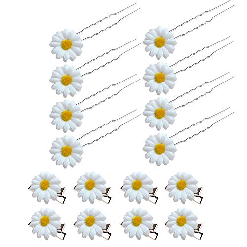 Pinza de Pelo el Cabello de Margarita Horquillas Para el Cabello de Flor Accesorios Para el Cabello Para la Novia de Novia Mujer Decoración Para el Pelo 16PCS (Blanco)