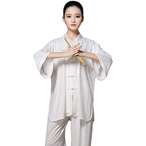 PIVFEDQX Ropa de Tai Chi para Mujer, Traje de meditación Zen, Uniforme de Tai Chi, Ropa de Kung Fu Chino, Traje de Yoga de Lino y algodón, Blanco-XS