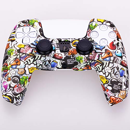 Playrealm Suave Impresión Silicona Funda Piel Carcasas x 1 y Agarres para el Pulgar x 8 para el Mando PS5 Dualsenese (Pintura Linda)