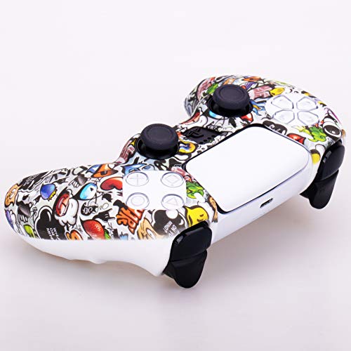 Playrealm Suave Impresión Silicona Funda Piel Carcasas x 1 y Agarres para el Pulgar x 8 para el Mando PS5 Dualsenese (Pintura Linda)