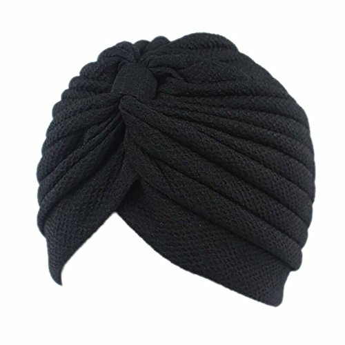 Pluto & Fox Gorra Beanie De Tela Color Liso Turbante para Cabeza De Mujer para Cáncer Quimioterapia Chemo Oncológico Noche Pèrdida de Pelo Cabello 2 Unidades (Negro/Beige, 2)