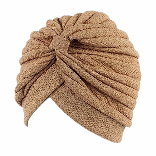 Pluto & Fox Gorra Beanie De Tela Color Liso Turbante para Cabeza De Mujer para Cáncer Quimioterapia Chemo Oncológico Noche Pèrdida de Pelo Cabello 2 Unidades (Negro/Beige, 2)