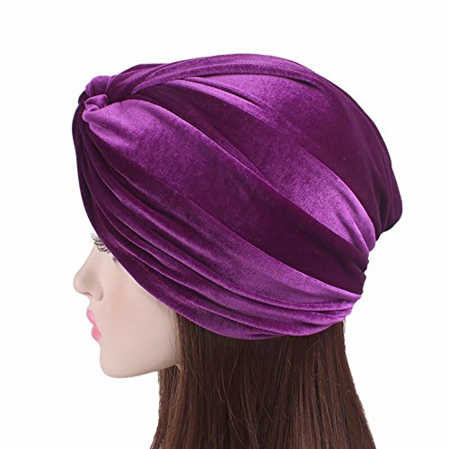 Pluto & Fox Gorra Beanie De Tela Terciopelo Color Liso Turbante Elástica De Mujer para Cáncer Quimioterapia Chemo Oncológico Noche Pèrdida de Pelo Cabello 2 Unidades (I, 2)