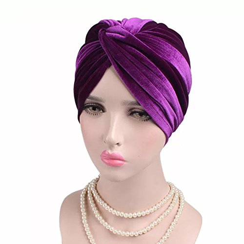 Pluto & Fox Gorra Beanie De Tela Terciopelo Color Liso Turbante Elástica De Mujer para Cáncer Quimioterapia Chemo Oncológico Noche Pèrdida de Pelo Cabello 2 Unidades (I, 2)