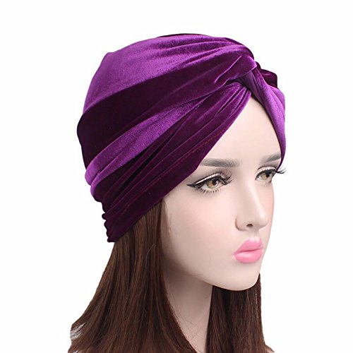 Pluto & Fox Gorra Beanie De Tela Terciopelo Color Liso Turbante Elástica De Mujer para Cáncer Quimioterapia Chemo Oncológico Noche Pèrdida de Pelo Cabello 2 Unidades (I, 2)