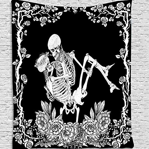 POHOVE Calavera Tapiz El Besando Amates Tapiz Negro Tarot Tapiz Humano Esqueleto Tapiz Decoración de Pared, para Salón Dormitorio Cuarto Decoración - como Imagen Show, 150x130cm （07）
