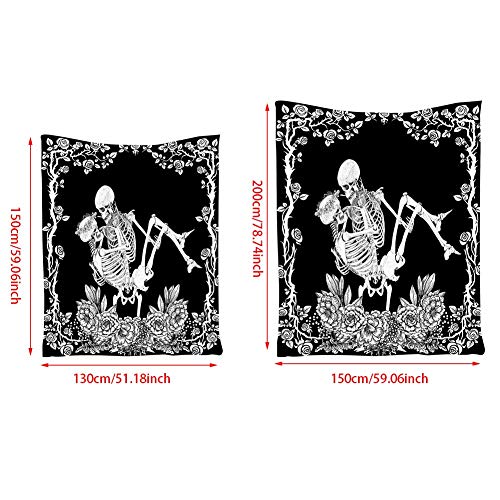 POHOVE Calavera Tapiz El Besando Amates Tapiz Negro Tarot Tapiz Humano Esqueleto Tapiz Decoración de Pared, para Salón Dormitorio Cuarto Decoración - como Imagen Show, 150x130cm （07）