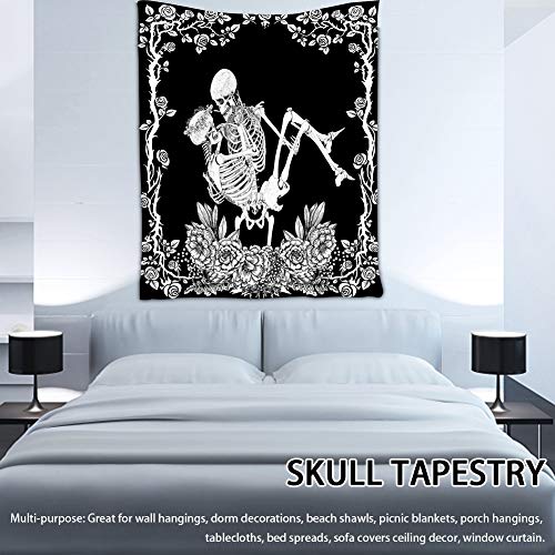 POHOVE Calavera Tapiz El Besando Amates Tapiz Negro Tarot Tapiz Humano Esqueleto Tapiz Decoración de Pared, para Salón Dormitorio Cuarto Decoración - como Imagen Show, 150x130cm （07）
