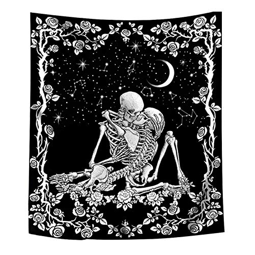 POHOVE Calavera Tapiz El Besando Amates Tapiz Negro Tarot Tapiz Humano Esqueleto Tapiz Decoración de Pared, para Salón Dormitorio Cuarto Decoración - como Imagen Show, 150x130cm （07）