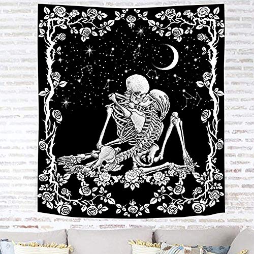 POHOVE Calavera Tapiz El Besando Amates Tapiz Negro Tarot Tapiz Humano Esqueleto Tapiz Decoración de Pared, para Salón Dormitorio Cuarto Decoración - como Imagen Show, 150x130cm （07）
