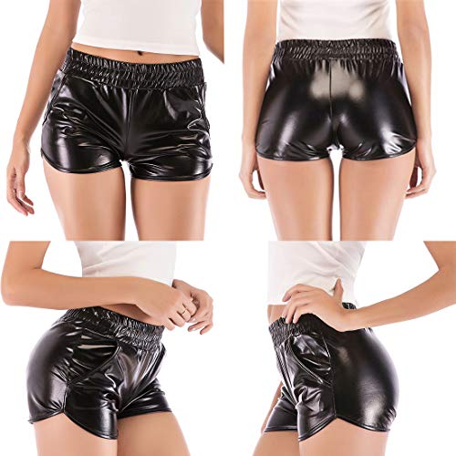 Polly Online Shorts metálicos para Mujer Pantalones Cortos de Cuero PU Shorts de Cintura elástica  Pantalones Cortos Brillantes