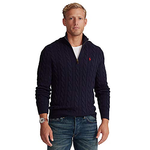 Polo Ralph Lauren Jersey de algodón Cable-Knit Half Zip (S, Hunter Navy)