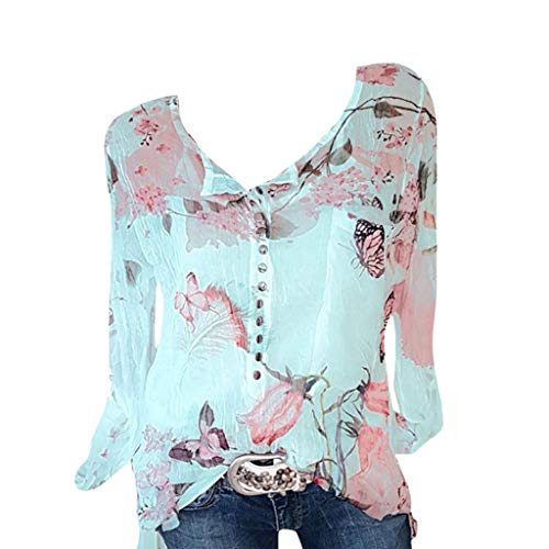 POLP Blusas para Mujer Elegantes Verano Fiesta Sexy Camisetas Manga Larga Mujer Tallas Grandes Originales Baratas Blusa de Gasa Larga Escote en V Primavera Tops Shirt 2019