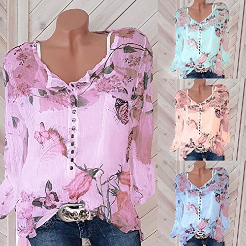 POLP Blusas para Mujer Elegantes Verano Fiesta Sexy Camisetas Manga Larga Mujer Tallas Grandes Originales Baratas Blusa de Gasa Larga Escote en V Primavera Tops Shirt 2019
