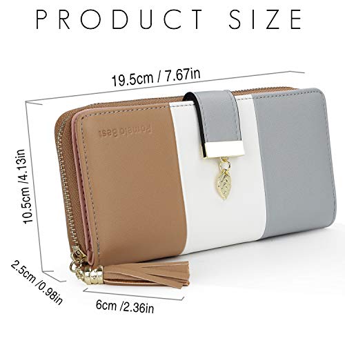 Pomelo best Monederos Mujer Cartera de Mujer de Gran Capacidad de Cuero de Mujer con RFID Bloqueo Bolsos Largo de Mujer con Cremallera de Bolsillo y Borlas (Caqui)
