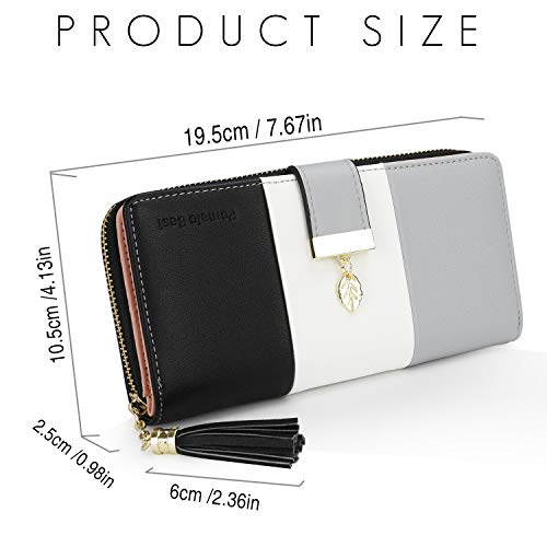Pomelo best Monederos Mujer Cartera de Mujer de Gran Capacidad de Cuero de Mujer con RFID Bloqueo Bolsos Largo de Mujer con Cremallera de Bolsillo y Borlas (Negro)