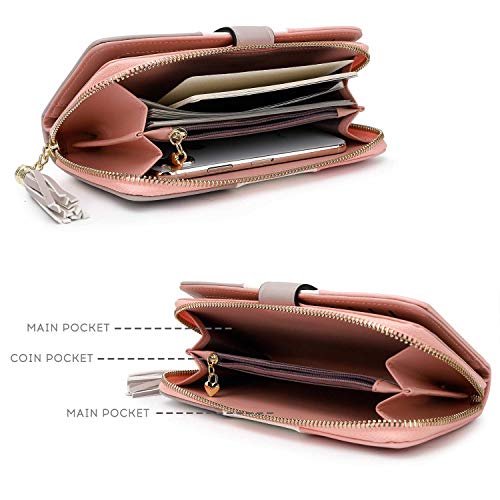 Pomelo best Monederos Mujer Cartera de Mujer de Gran Capacidad de Cuero de Mujer con RFID Bloqueo Bolsos Largo de Mujer con Cremallera de Bolsillo y Borlas (Caqui)